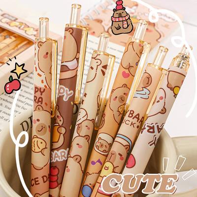6Pcs Cute Capybara Pressing Gel Pens Kawaii Black Ink Pen Set Material Escolar Desenho Animado Capybara Neutral Pen Aesthetic Stationery