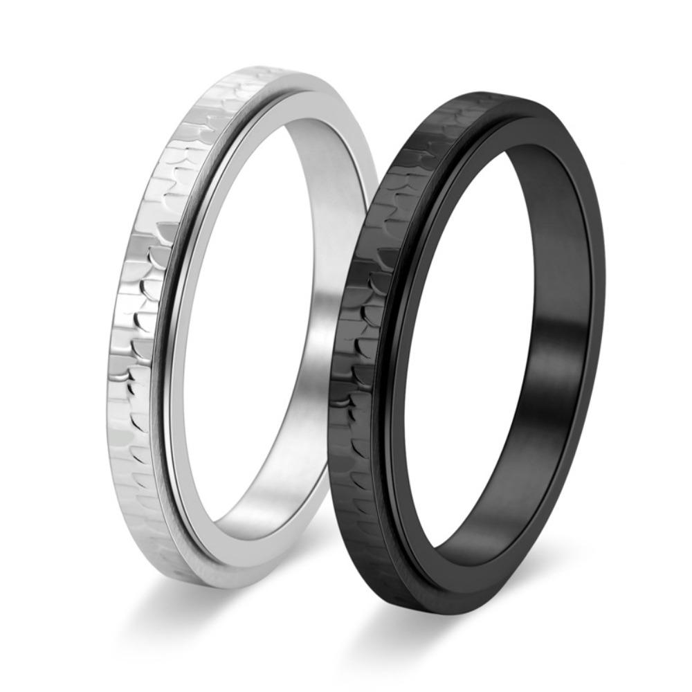 3MM Wide Exquisite Hammered Rotating Ring Stainless Steel Elegant Women Jewelry Pinky Ring