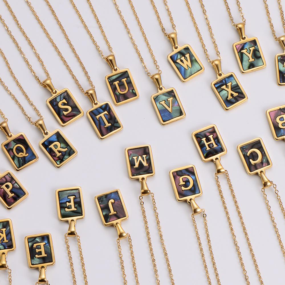

18k Gold Square Pendant A-Z Letter Necklace with Colorful Shell - Perfect Birthday or Christmas Gift, Popular in Europe and America. S