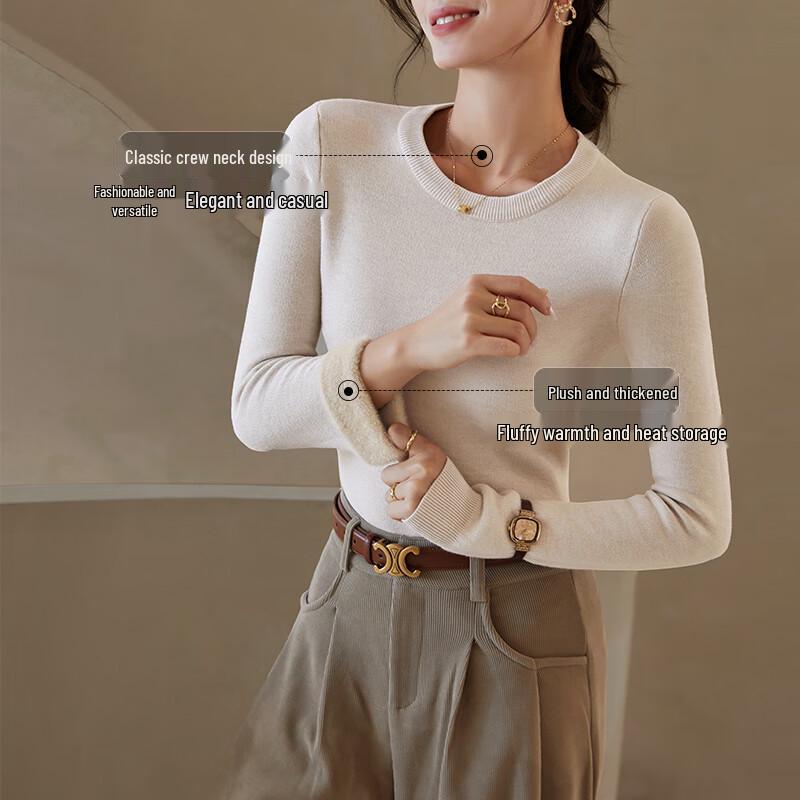 Yuzhaolin Women's Fleece Lined Round Neck Knit Base Layer