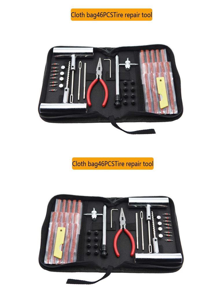 24, 46, 62-Piece Tire Repair Kit: First Aid, Tools, Cloth Bag for Car, Motorcycle & Electric Vehicle