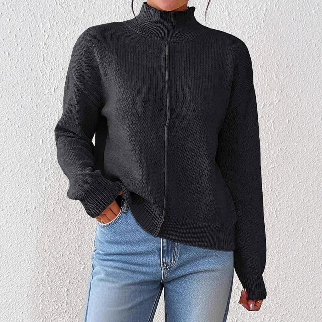 Semi-high-neck Casual Top for Autumn and Winter, Solid-color Base Sweater, Pullover Sweater