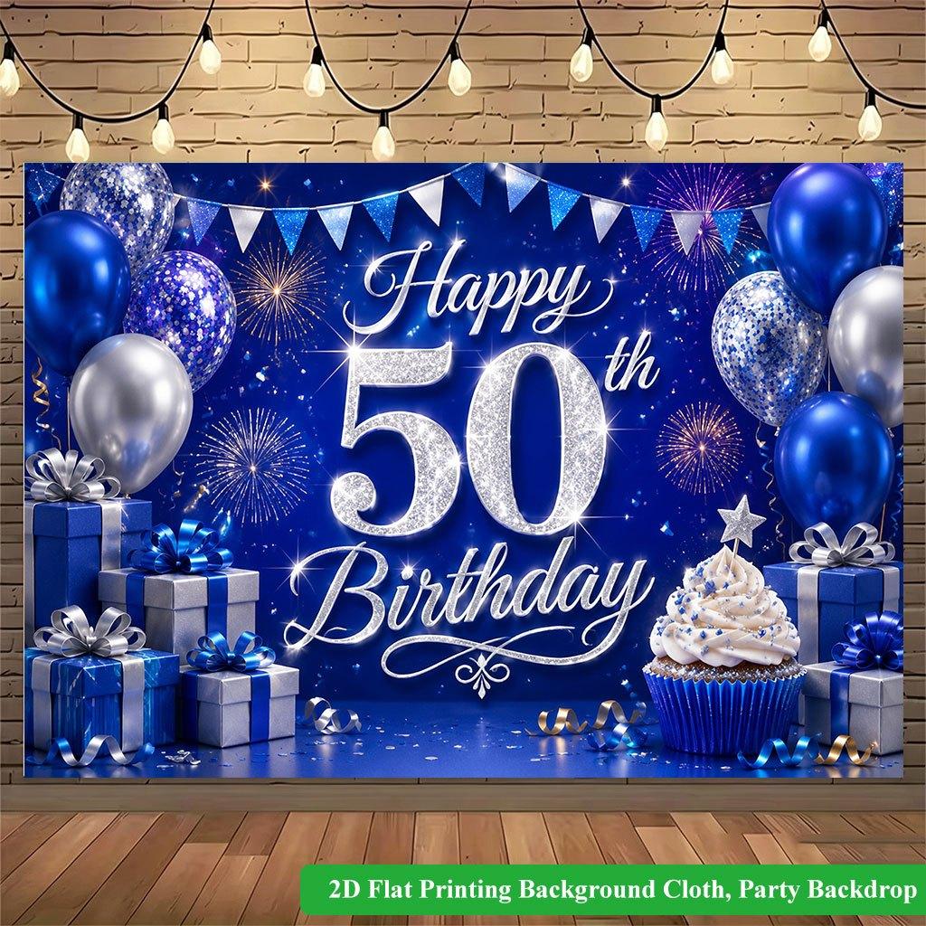 2D Flache Kulisse 1 Stück Jubiläum Geburtstag Party Kulissen Banner Polyester Wanddekor für Wohnzimmer Schlafzimmer Büro Außen Dekor Party