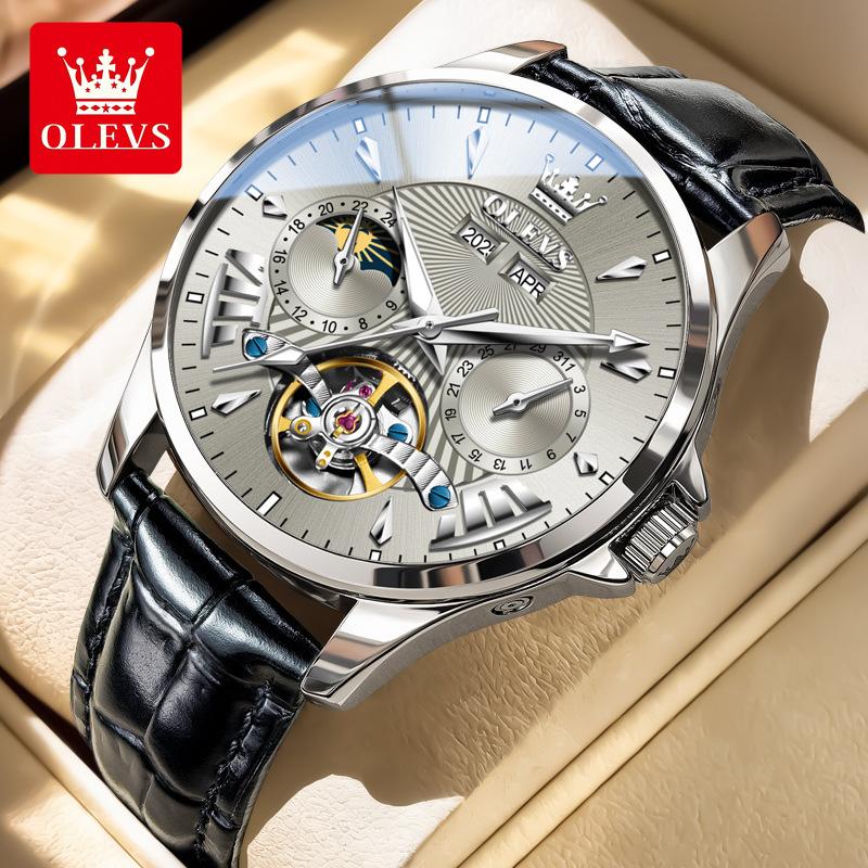 OLEVS Watch with Hollowed-out Movement, Multi-functional Perpetual Calendar, Mechanical Watch, Water-resistant, Men's Watch, Men's Timepiece