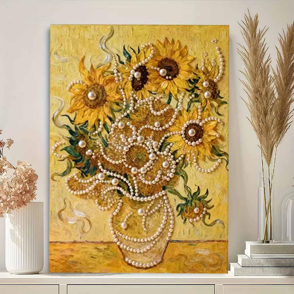 Pearl Van Gogh's Sunflowers DIY Diamond Art Kits 15.7x19.6inch Gem Art Diamond Painting Kits Without Frame for Adults Gift Idea Home Wall Decor