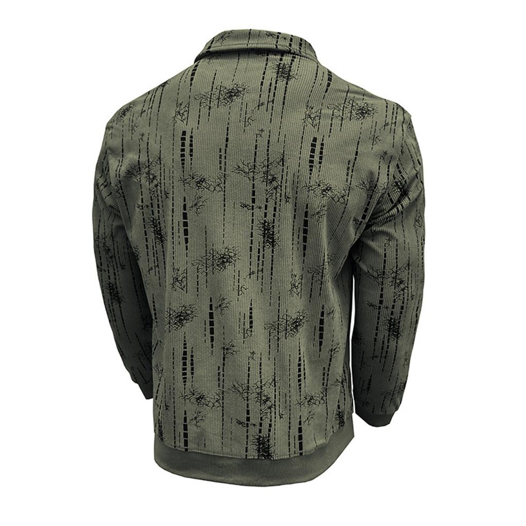 Men's Loose Casual Turn - Collar Button - Down Long - Sleeve Shirt With Ribbed Cuffs And Floral Pattern Top