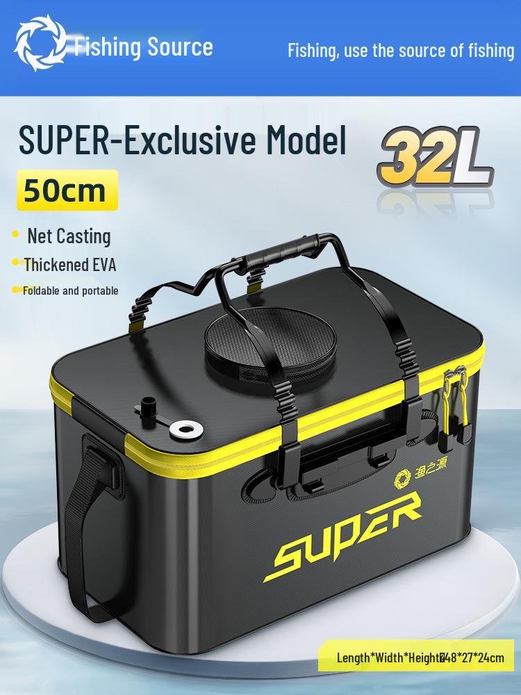 Pogrubione wiadro na żywe ryby z koszykiem na przynęty i ochraniaczem na ryby