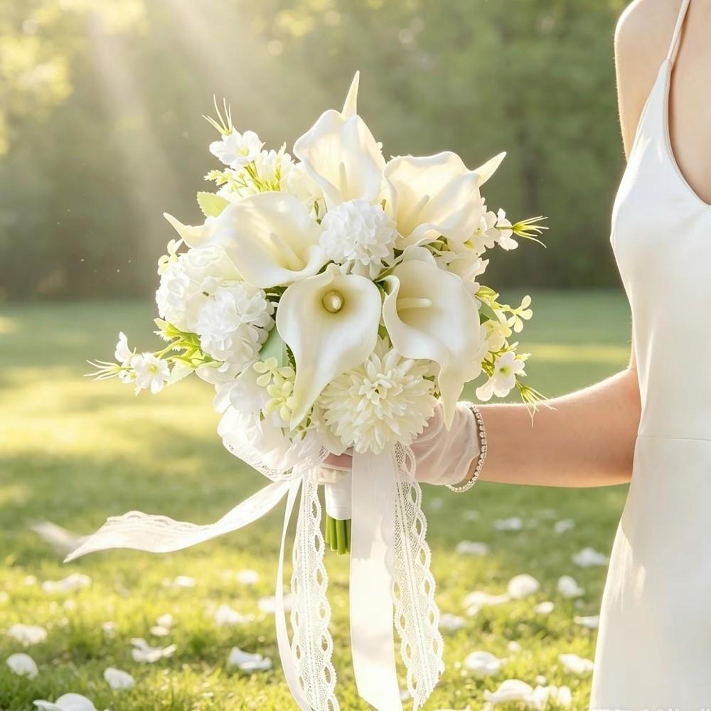 Handheld White Calla Hydrangea Bridal Bouquet Artificial Wedding Bouquet  for Wedding Ceremony