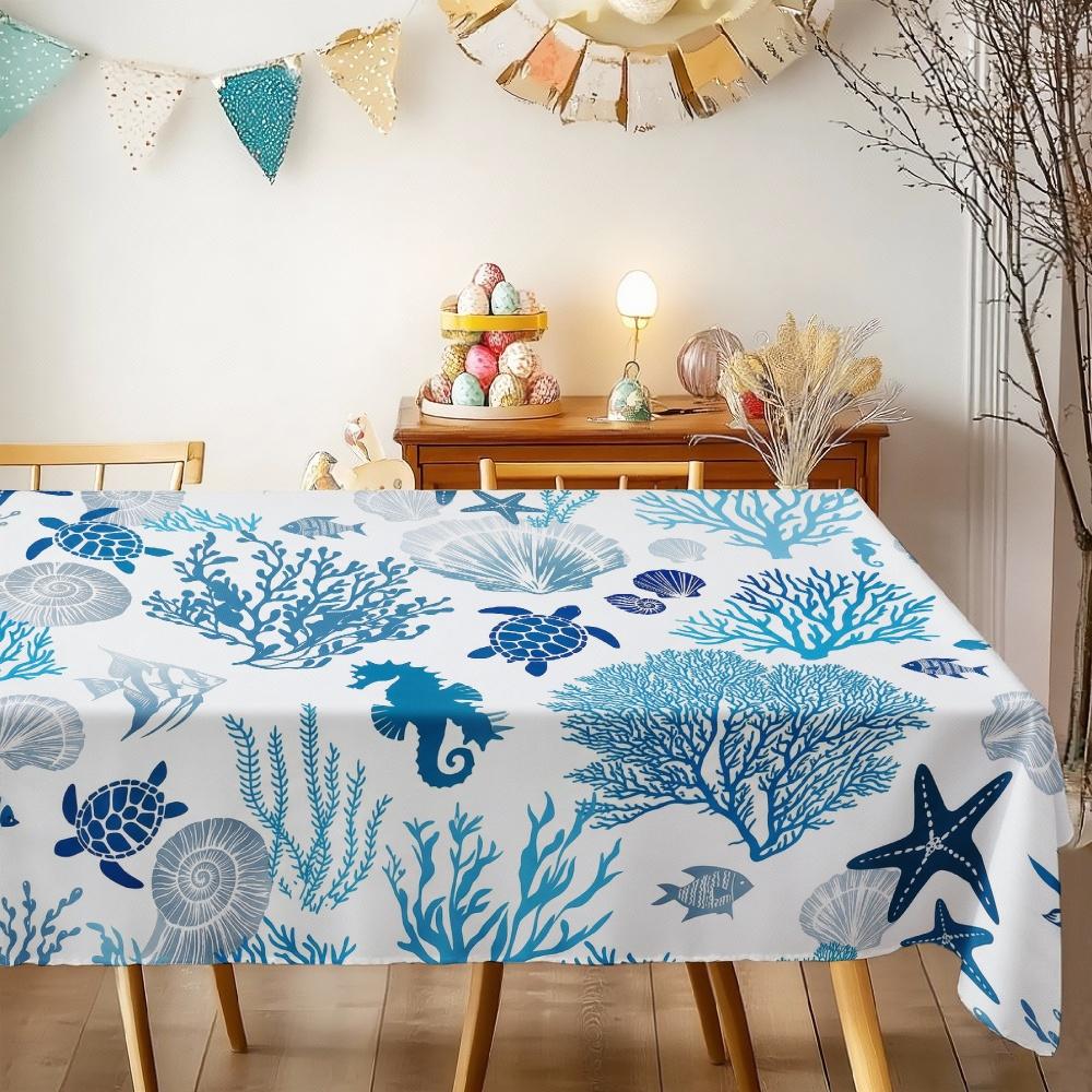 Ocean Theme Rectangle Tablecloth for Table Decor Kitchen Dining Patio Waterproof Reusable Tablecloths for Table Holiday Party