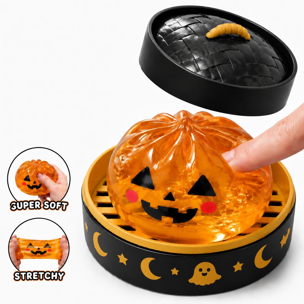Squishy Pumpkin Shaped Stress Relief Toy with Steamer Basket Design Soft Slow Rising Sensory Squeeze Toy for Kids and Adults Halloween Theme