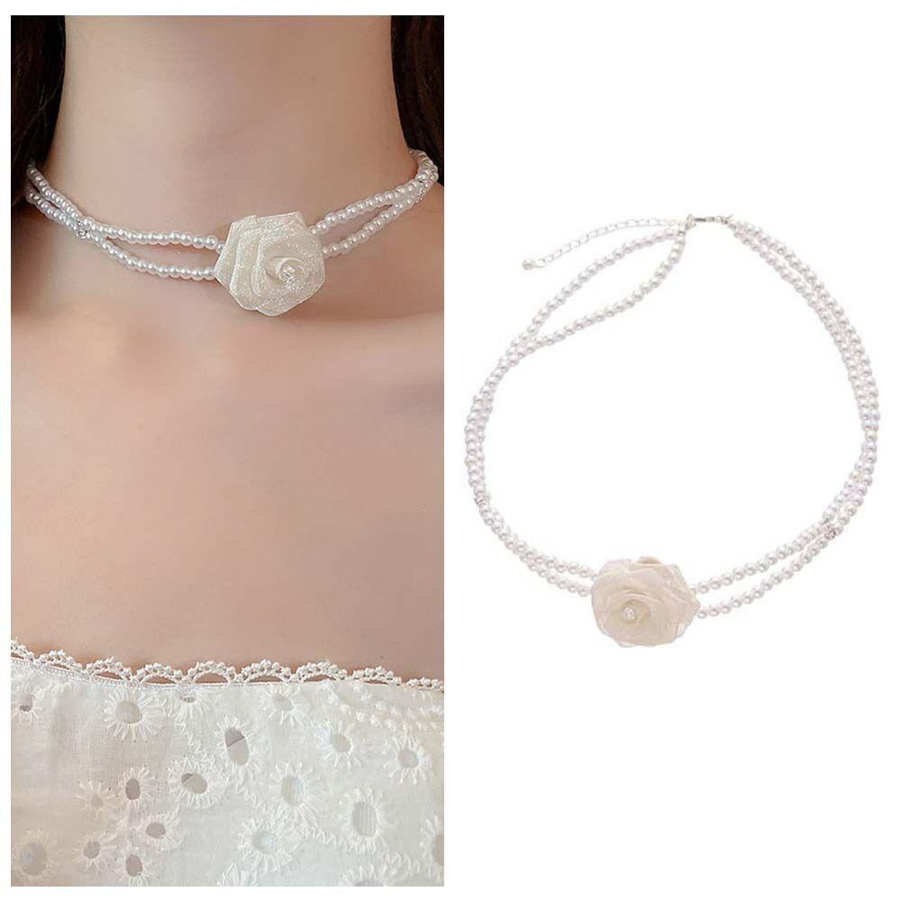 Jewelry Accessories Korean Style Choker Mesh Rose Pearl Clavicle Chain  Girls Party