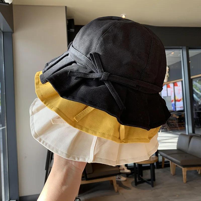 Women's Summer Fisherman's Hat Solid Color Cute Korean Versatile Japanese Sun Hat Sunshade Sweet Cute Bow Hat Trend Gifts