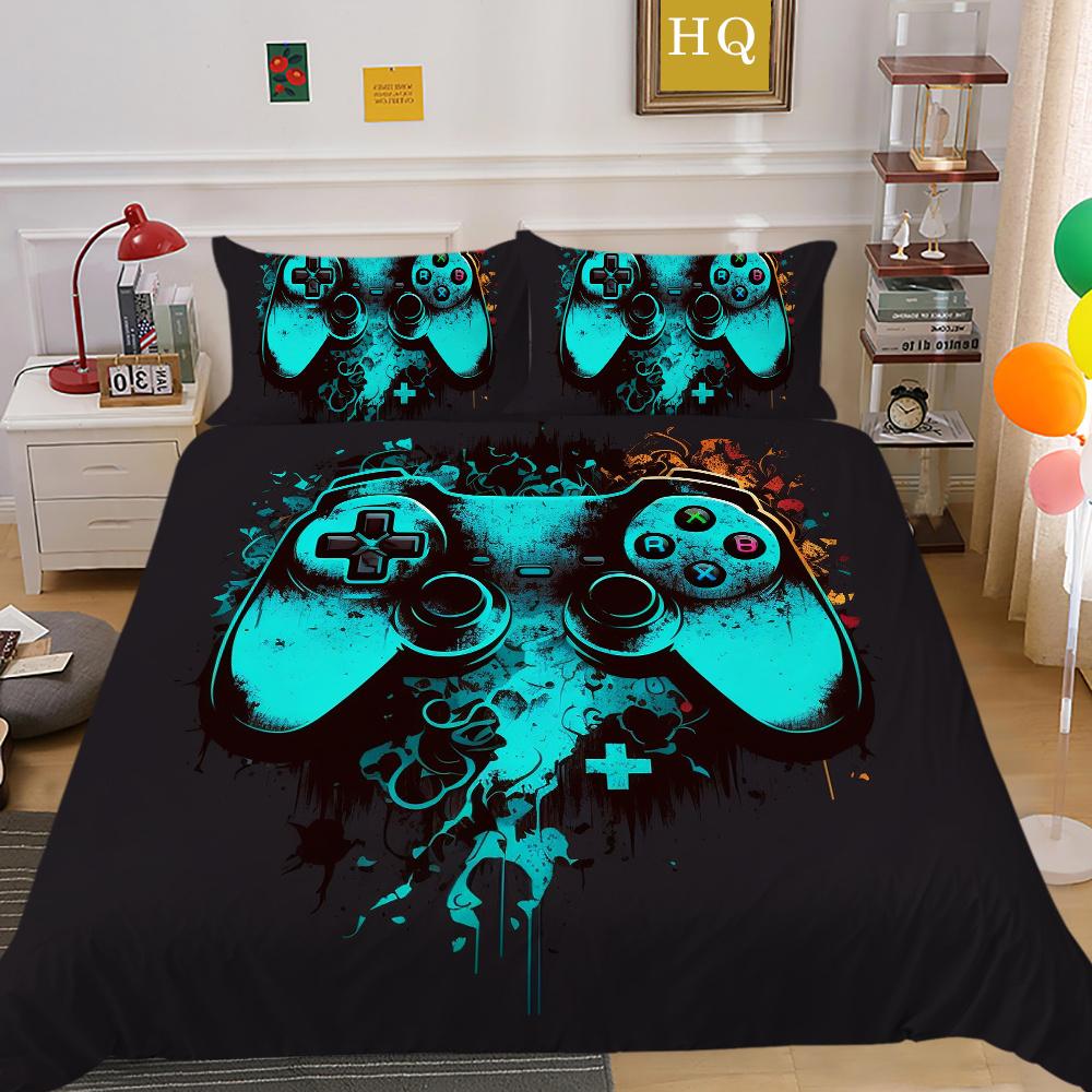 Conjunto de capa de edredom estampado para console de jogos, roupas de cama para casa, design em tamanho completo, capa de cama infantil de alta qualidade