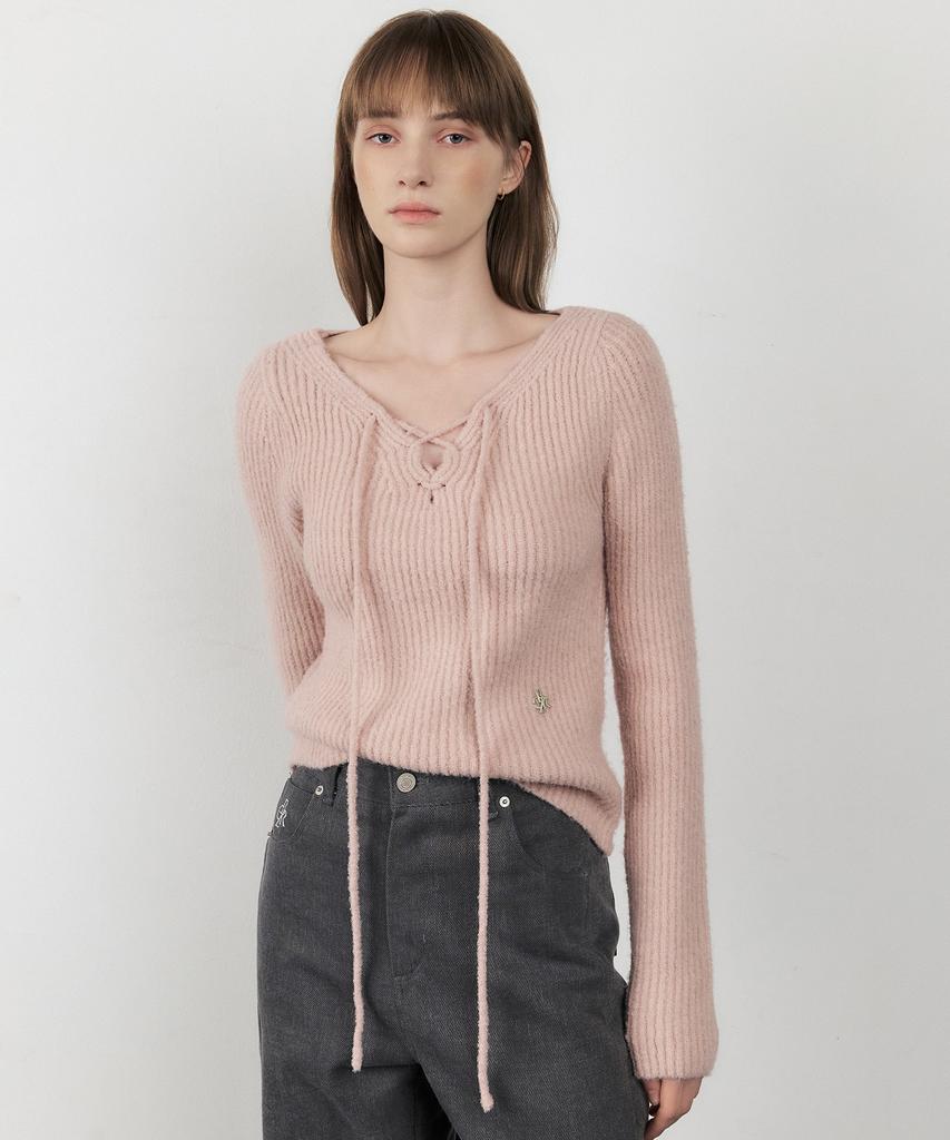 CITYBREEZE Boucle Western Lace-Up Knit_Pink