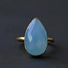 Blauer Chalcedon Tropfen Schliff Statement Ring, 925 Sterling Silber Ring, Minimalistischer Handgefertigter Bohème Schmuck