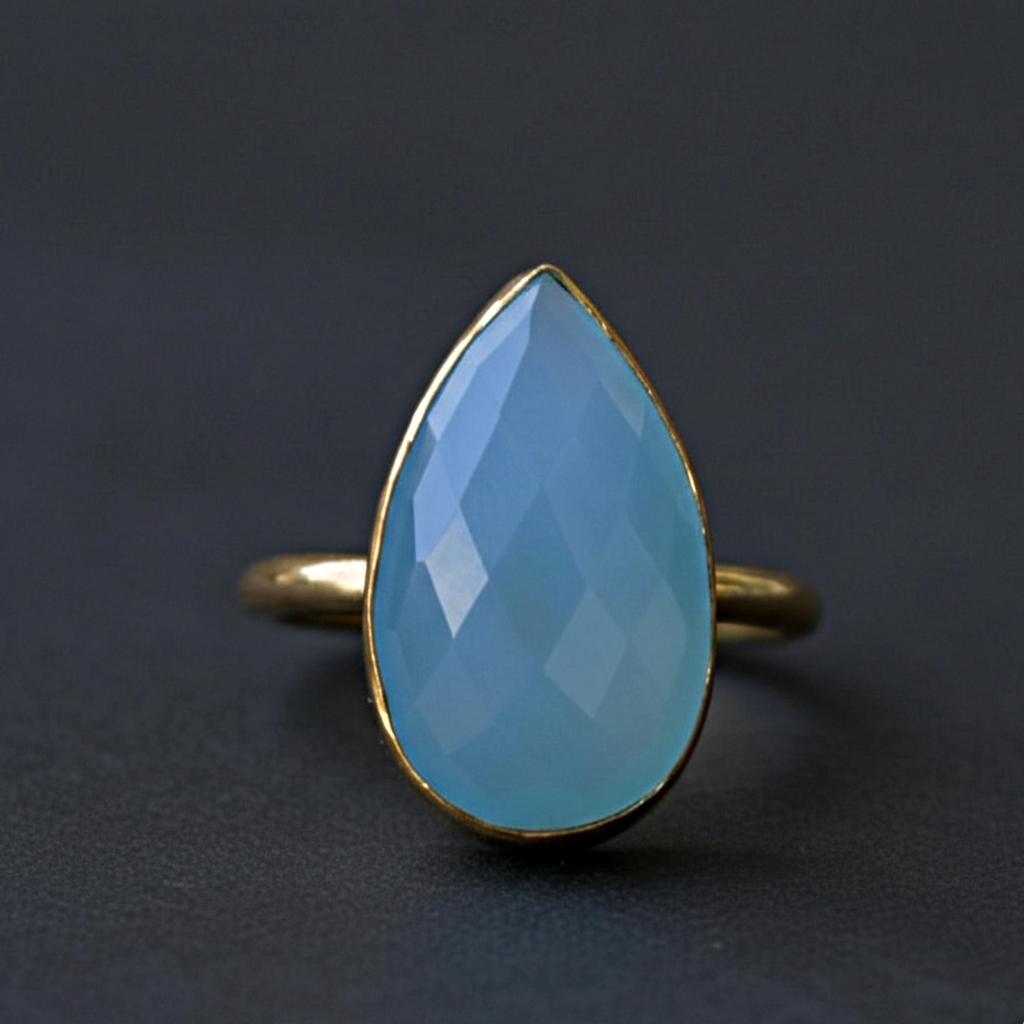 Blue Chalcedony Pear Cut Statement Ring, 925 Sterling Silver Ring, Minimalist Handmade Bohemian Jewelry
