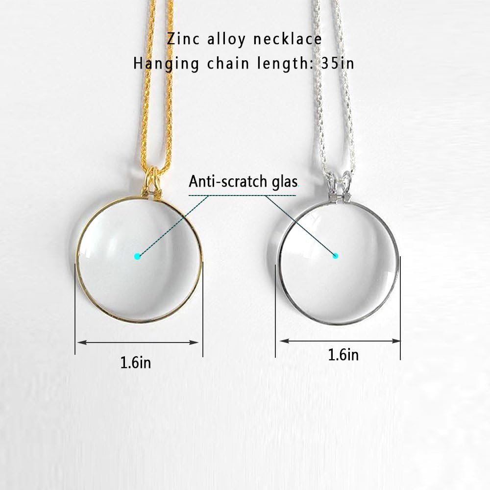 5X Magnifying Glass Reading Glasses Pendant Jewelry Optical Magnifier with Chain Necklace Neckglasses Portable Monocle Gift