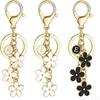 3Pcs Cute Keychain for Women, Flower Enamel Charm Keyring for Handbag Backpack Purse(White,Pink,Black