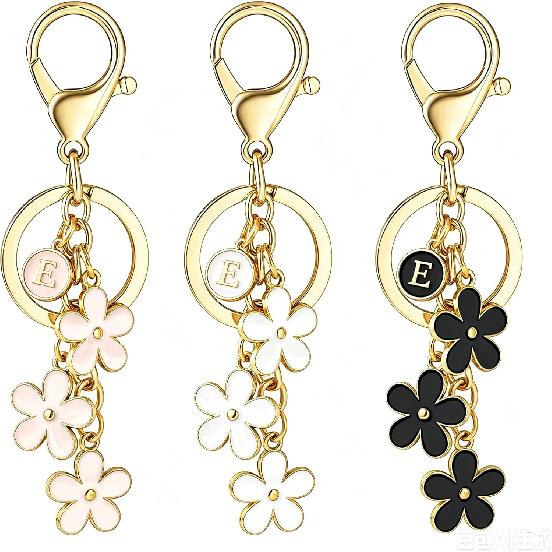 3Pcs Cute Keychain for Women, Flower Enamel Charm Keyring for Handbag Backpack Purse(White,Pink,Black