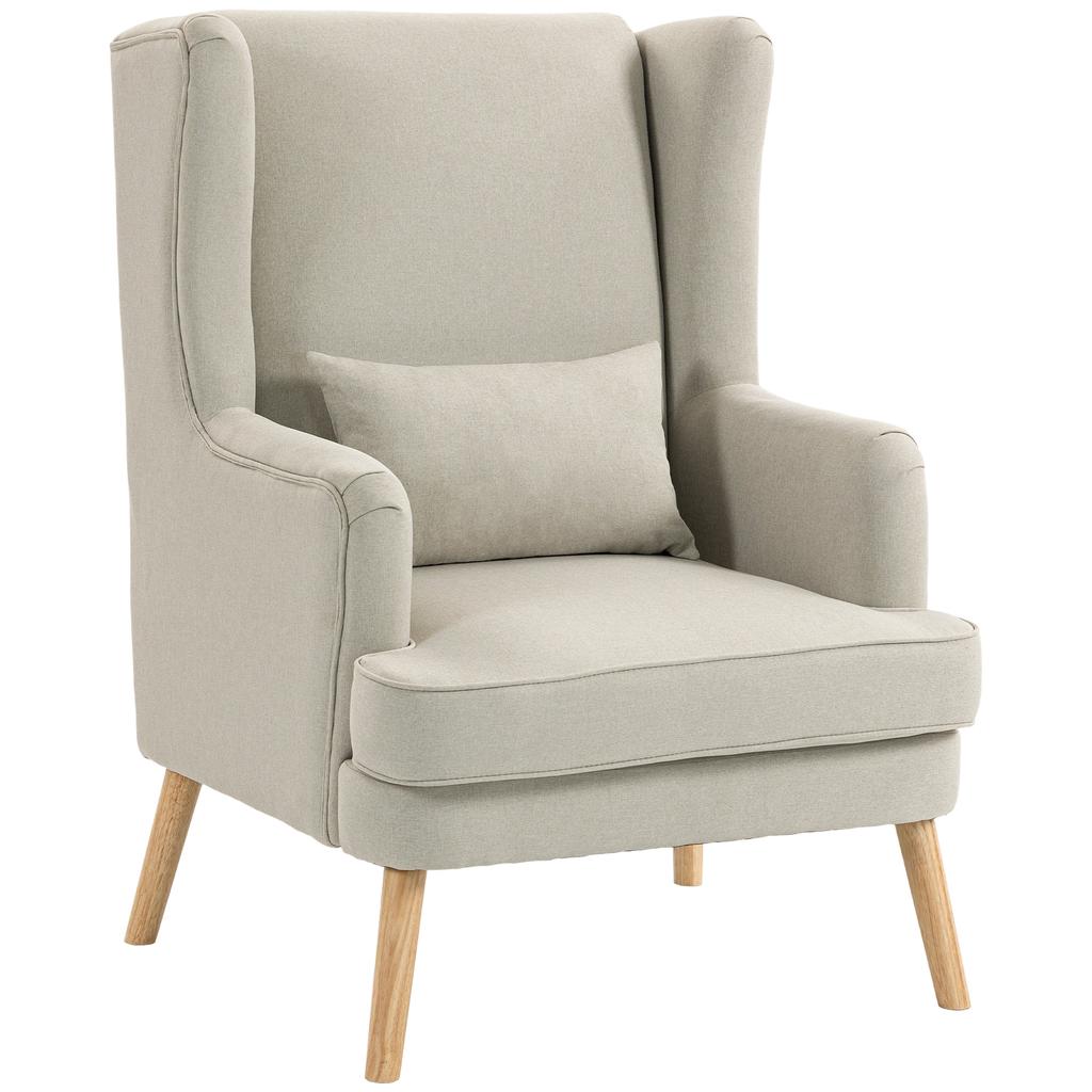 Accent Chair, Armchair with Linen Look, High Backrest, Wide Seat, Lumbar Pillow, Beige