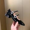 Fashion Women Double Buckle  Janes Shoes 2025 Spring New Patent Leather Dress High Heels Square Heel Thick Heel Diamond Single Shoes