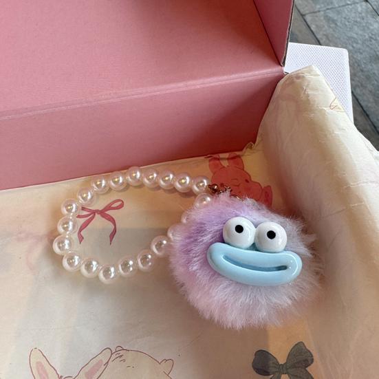 Large Mouth Cartoon Plush Doll Keychain With Faux Pearls Lanyard
