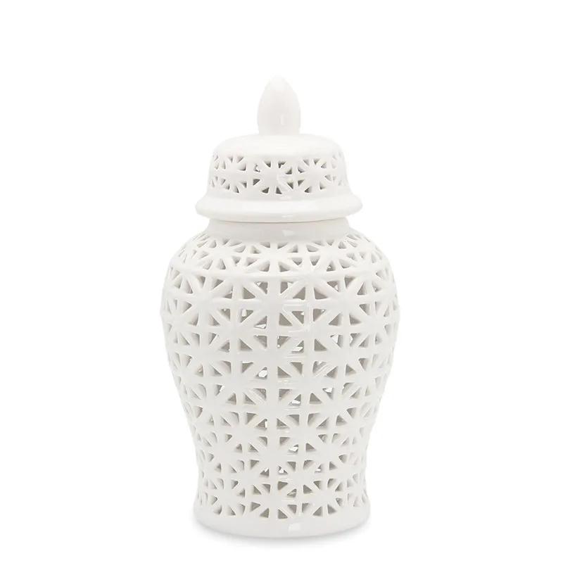 Modern Dried Flower Vase Hollow Ceramic Ginger Jar Desktop Storage Jar with Lid Home Decoration Flower Arrangement Accessories