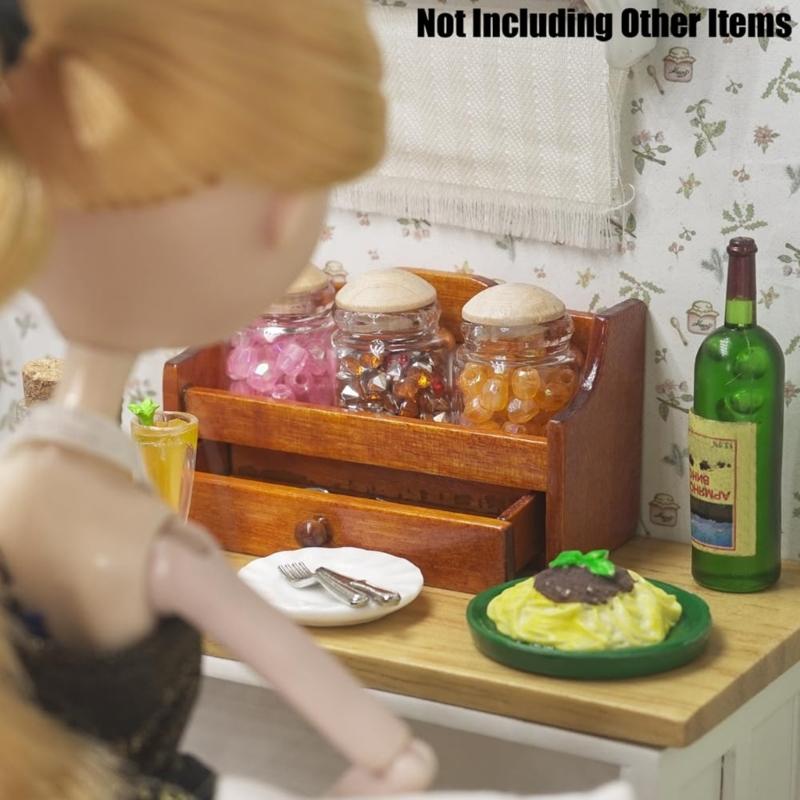 Vintage Style Wooden Spice Jar Rack Dollhouses Furniture 1/12 Scale Miniature Model Design