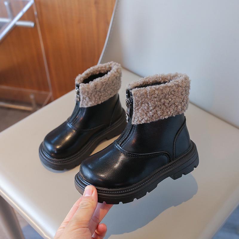 

2025 Kids Velvet-Lined Martin Boots: Warm, Soft-Sole, Front-Zip Lambswool Boots for Boys & Girls Size 28, length 17.5cm чорний