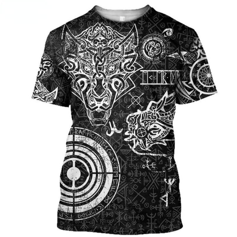 Super velké pánské tričko Viking Tattoo Dragon 3D potištěný polyester s krátkým rukávem Ležérní Hip Hop Top Léto