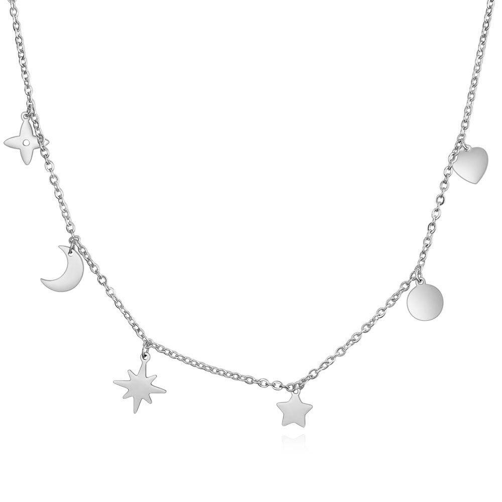 Stylish Stainless Steel Sun, Moon, and Star Necklace - Clavicle Chain