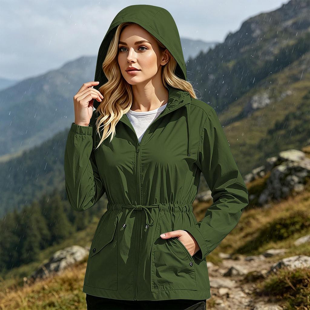 Women's Windbreaker Hooded Jacket with Zipper for Outdoor Hiking