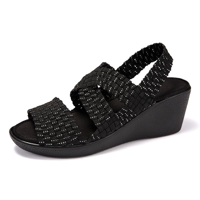 2021 new thick-soled weave shoes, fish mouth sandals, comfortable mother shoes, foreign trade large-size women's shoes