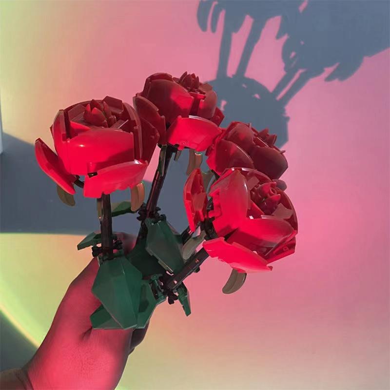 Růže Květ Kytice Stavebnice City Romantická stavebnice Dárky k Valentýnu Dárky ke Dni učitelů Montáž Cihly Hračky pro dívky Chlapci