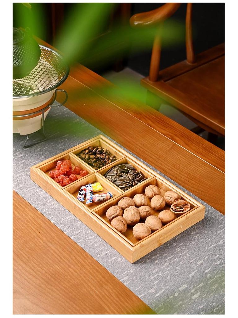 Bamboo and Wood Tea Snack Tray - 9-Grid Walnut Design for Living Room Pastries and Snacks