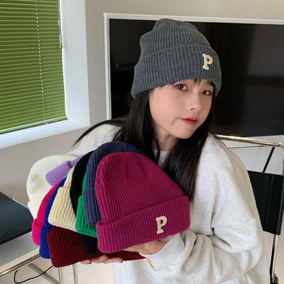 All-match Letter Knitted Wool Hat for Women Korean Style Autumn and Winter Warm Fashion Bag Head Hat