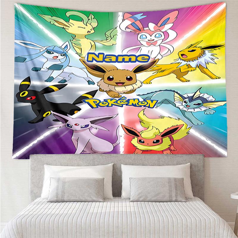 Custom Name Pokémon Print Tapestry, Backdrop, Easy Setup, Ideal for Bedroom, Office & Living Room, with Aesthetic Wall Hanging Decor.