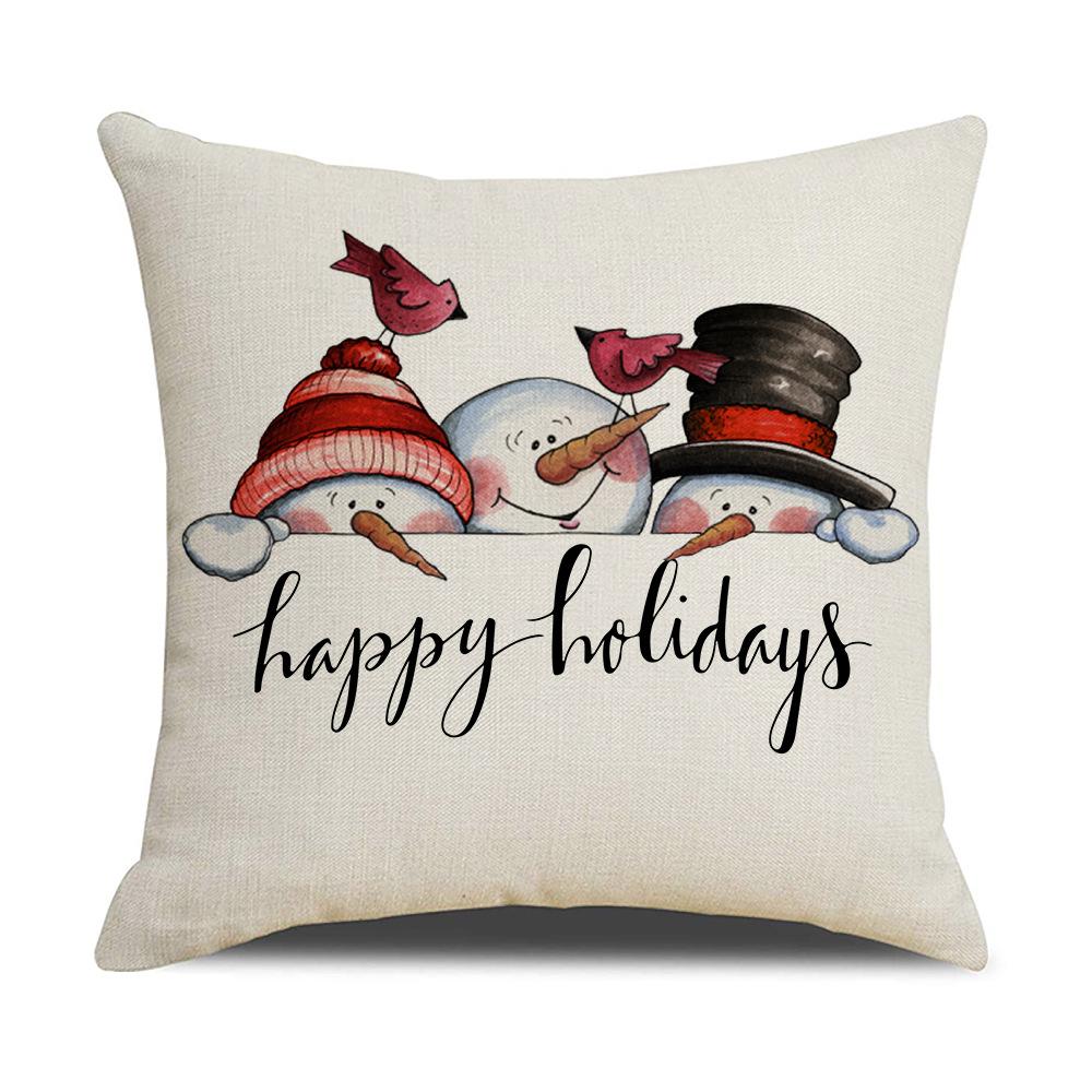 New Cartoon Christmas Linen Pillow Cover Elk Snowman Series Cushion Holiday Home Decoration