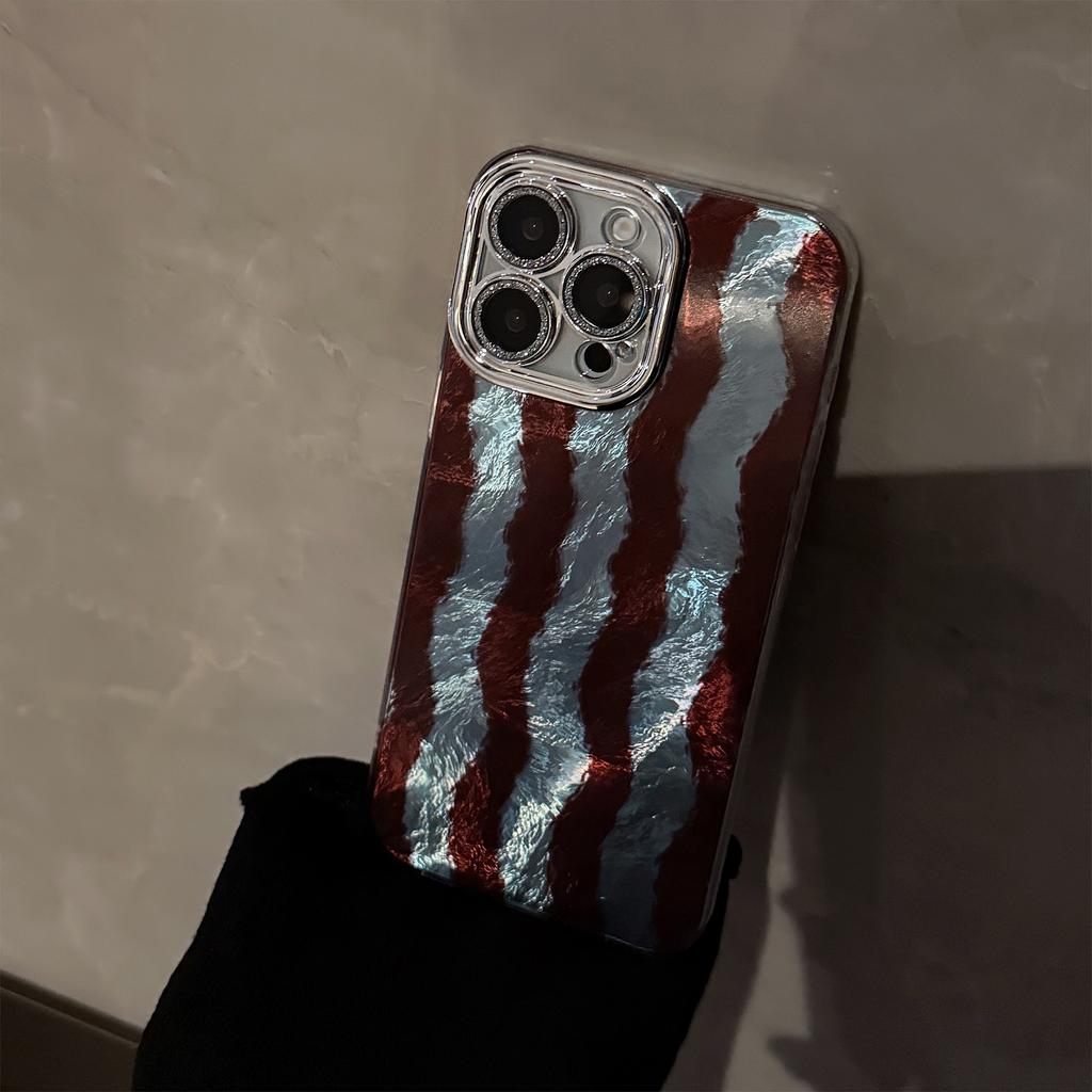 Contrast Color Wave Striped Mobile Phone Case Suitable for 16 Apple 17 Promax Lens Film Iphone14 Retro 12 Premium