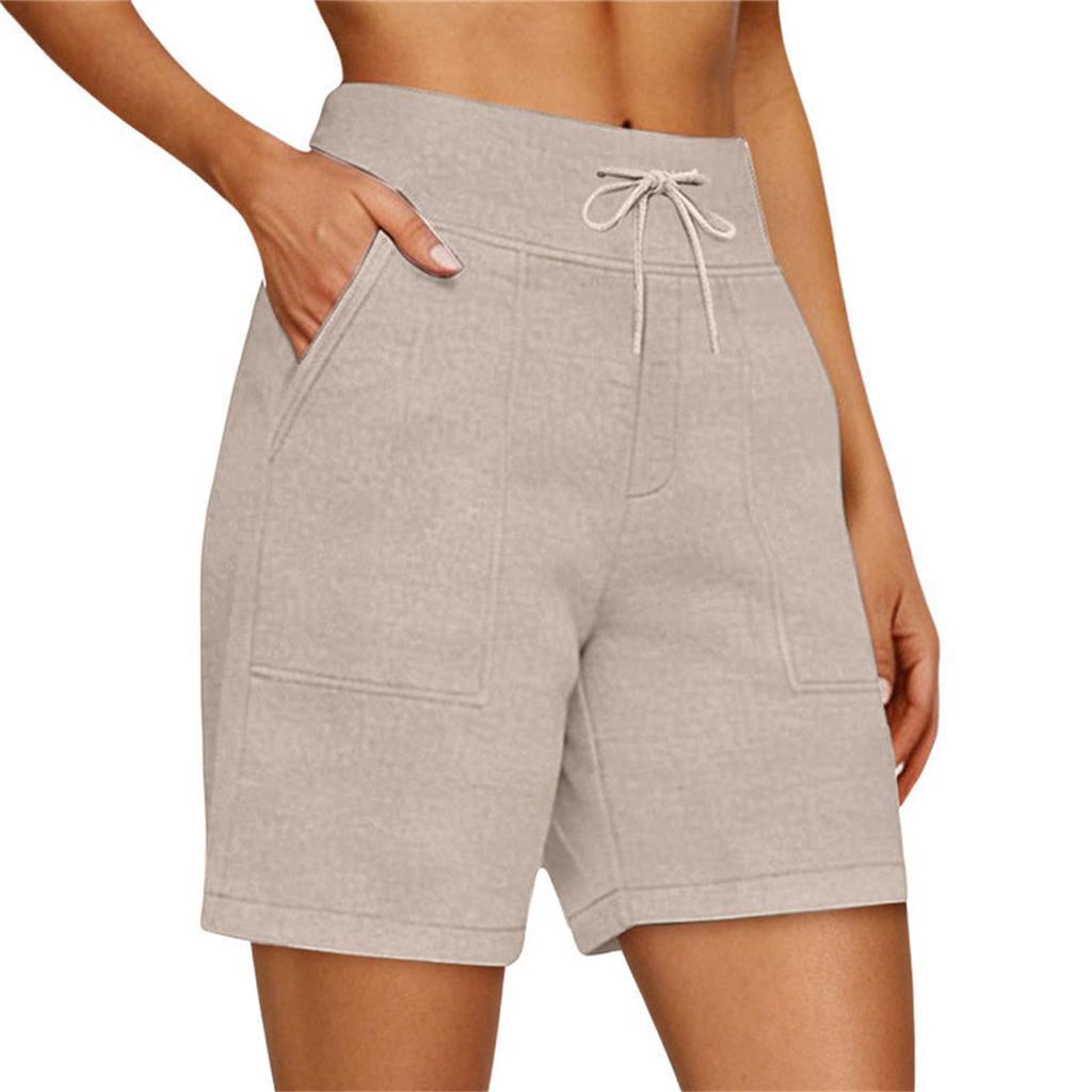 Dámské měkké bavlněné plátěné šortky Kapsy Zapínání na měkký knoflík Bez zipu Slim Fit šortky