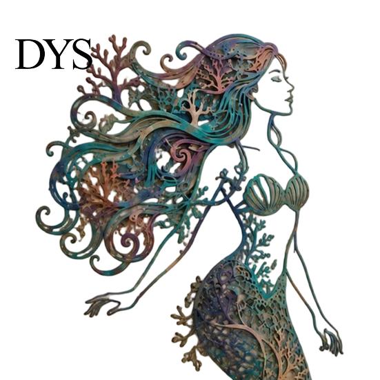 Beach House Wall Accents Metal Mermaid Decoration, Three-dimensional Hollow Iron Art Vintage Style Ocean Decor Sculpture, Retro Hanging Figures