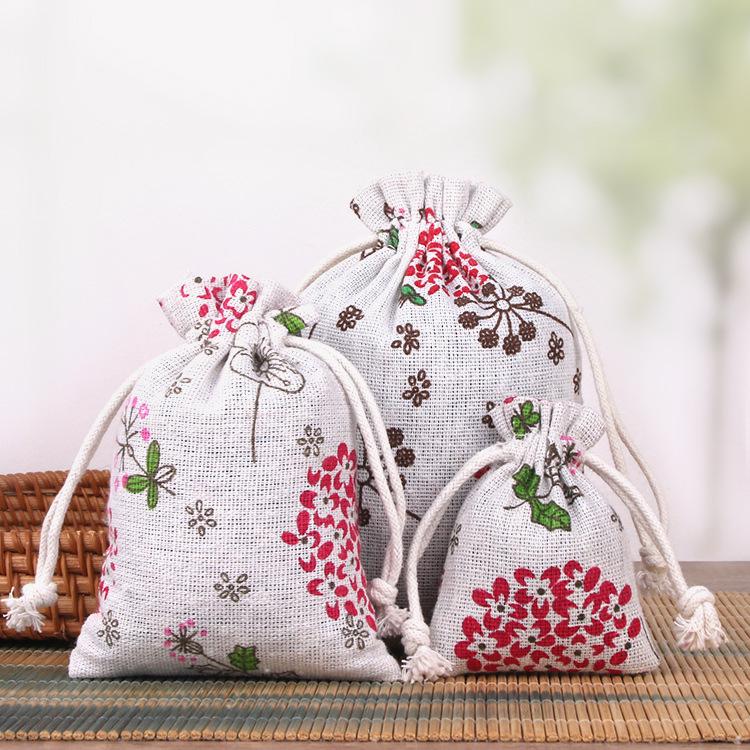 Printed Cotton Linen Drawstring Jewelry Gift Pouch