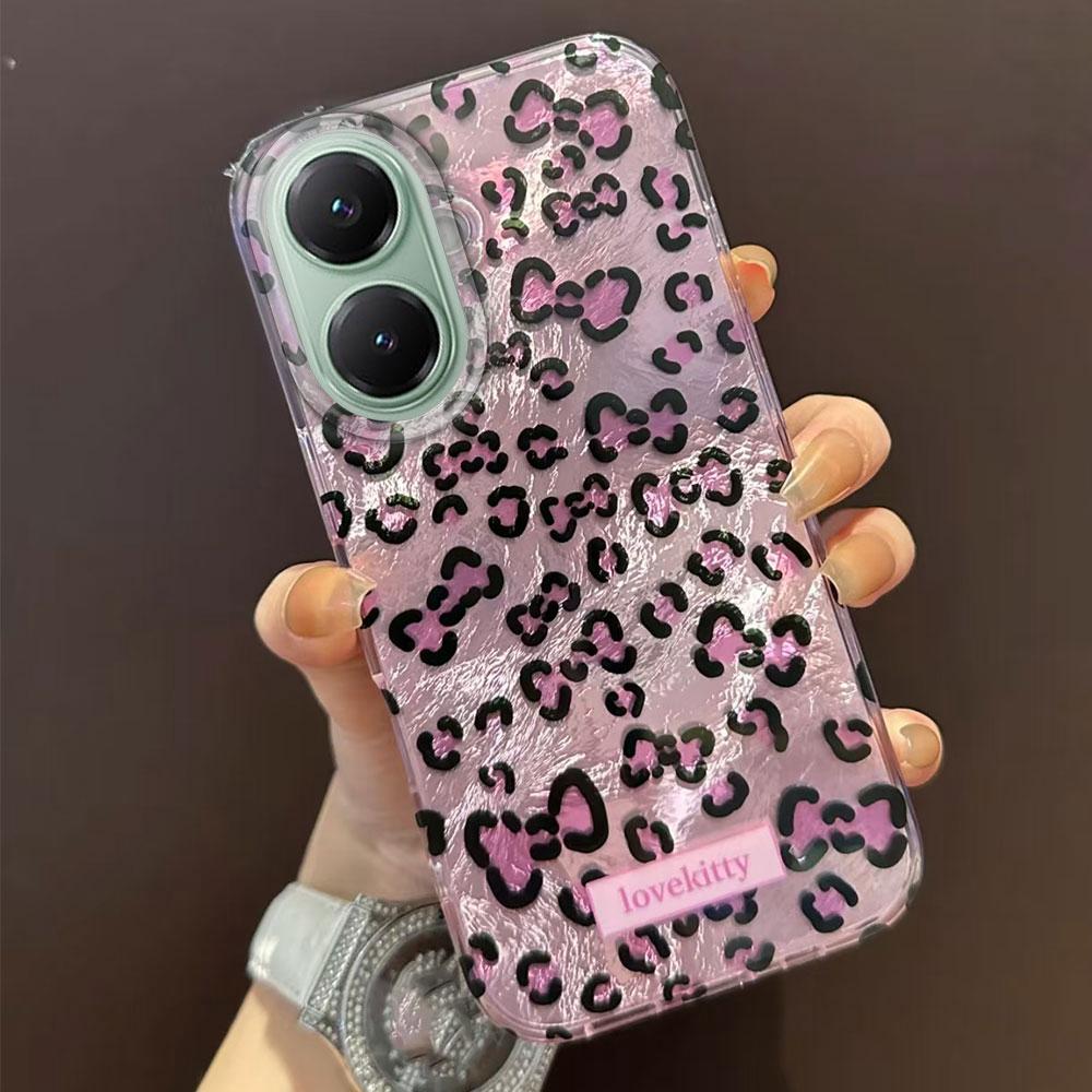 Retro Pink Bowknot Leopard Glacier Texture Phone Case for Xiaomi Poco X5 X7 M6 Pro X6 X3 NFC C65 C61 Back Matte Shell Girl Cover