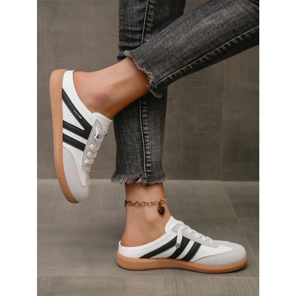 Ploché pantofle pro ženy, bez podpatků, ležérní plátěnky, lehké, nadměrná velikost, malé bílé boty