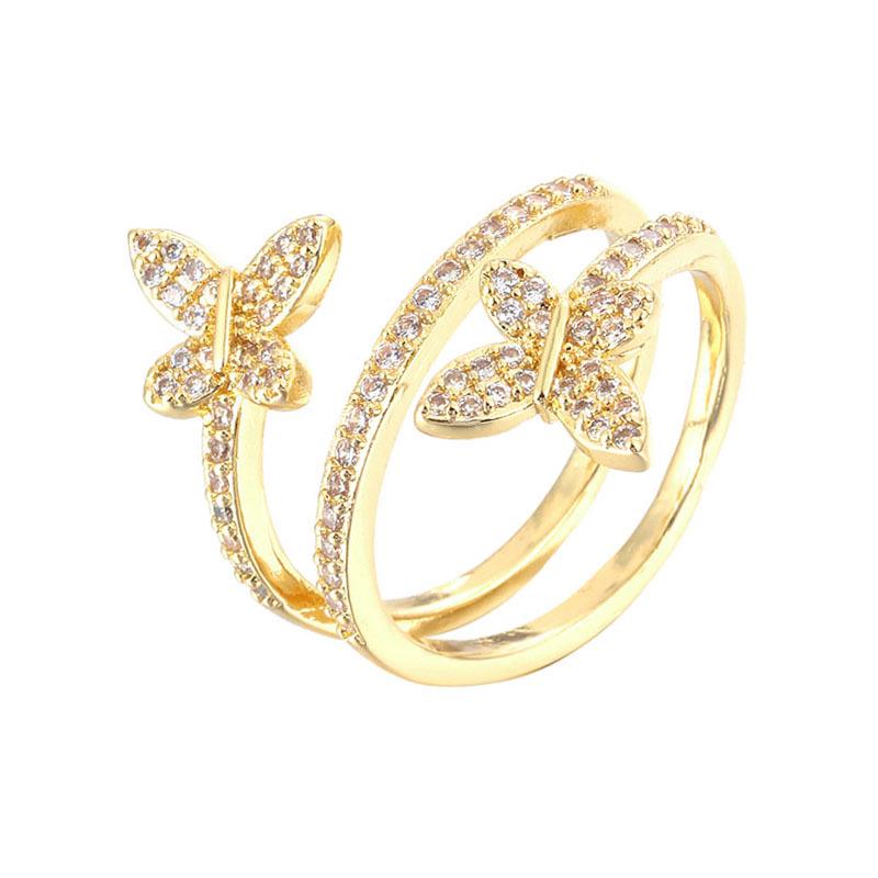 Stylish Butterfly Wrap Copper Ring: Adjustable, Full Diamond Design for Women