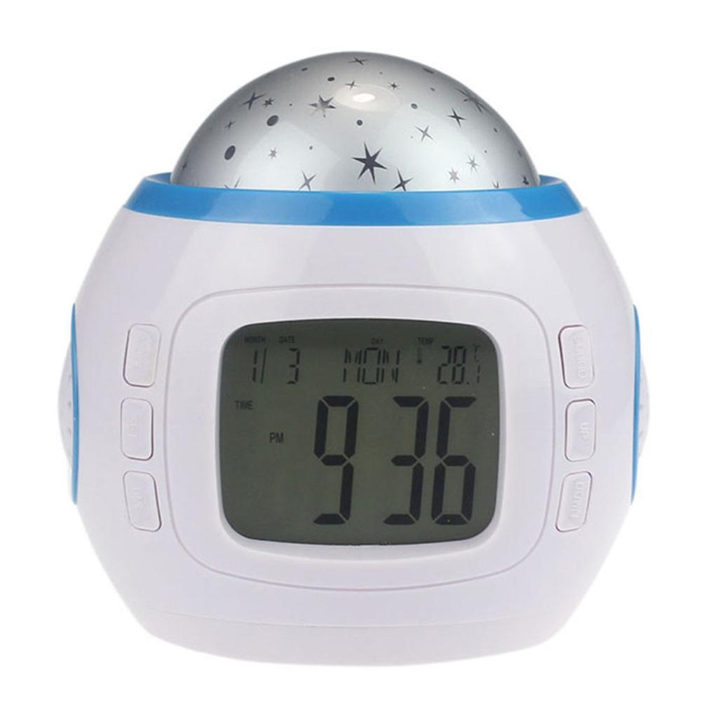 Digital Alarm Clock Starry LED Projector Nightlight with Temperature Calendar Music Digital Alarm Clock for Living Room Kid Room