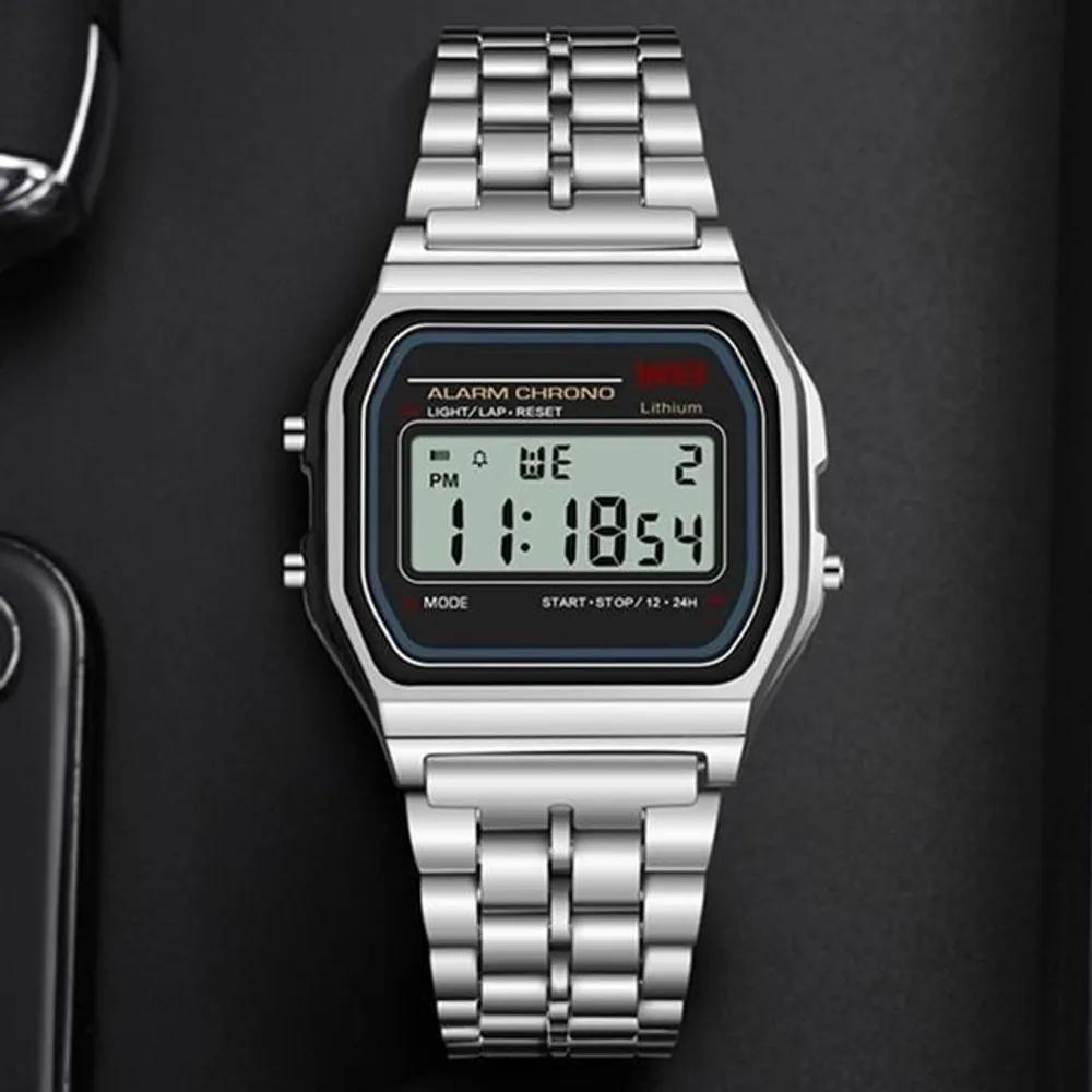 Metal watch, retro digital electronic watch, wristwatch