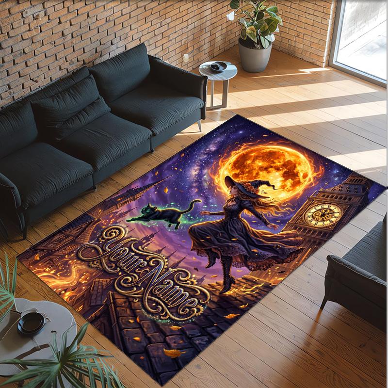 Witchcraft Theme Crystal Velvet Rug Personalized Custom Name Text Soft Floor Mat Home Decor