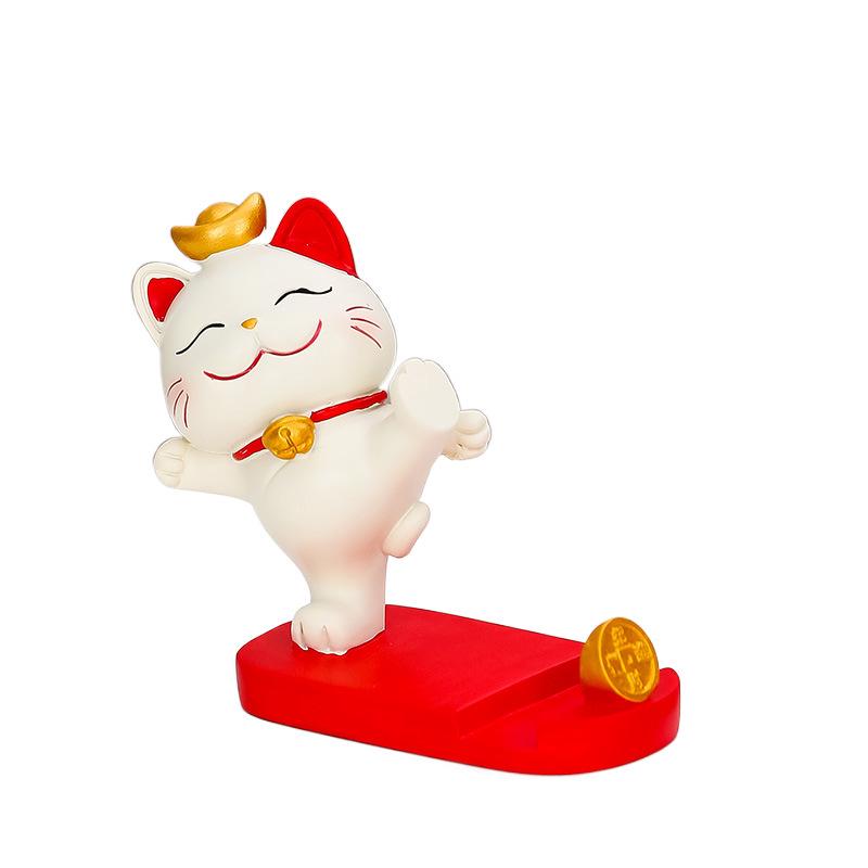 Lucky Cat Resin Mobile Holder - Cute Office Desktop Decoration Gift