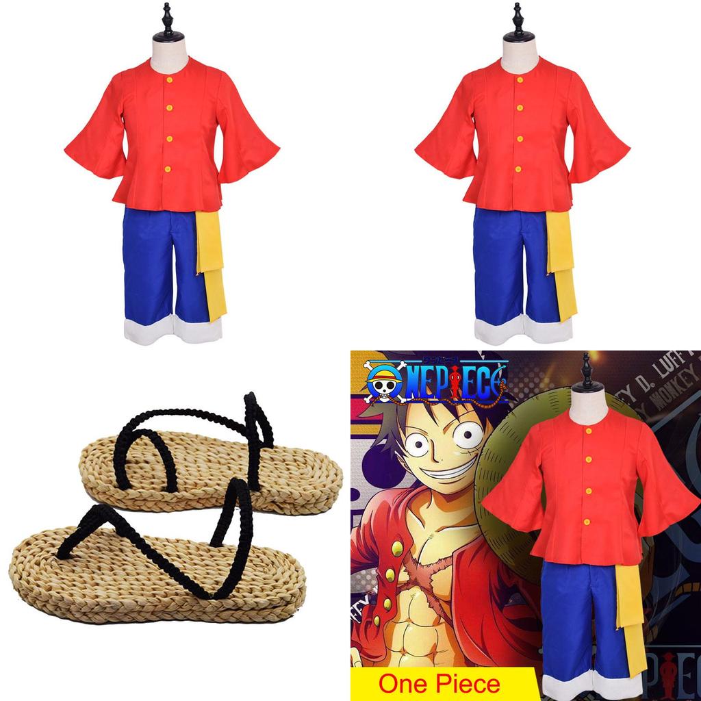 Comfortable One Piece Monkey D Luffy Costume In Bright Red And Blue For Parties